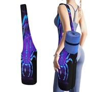 Yoga Mat Bag, Soft Canvas Storage Bag Fashion Mat Bag Pocket Shoulder Strap Clothes Dorm Organizer Print Bright Blue Neon Signs of The Zodiac Cancer on Dark