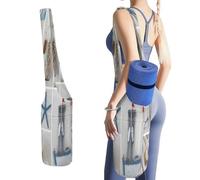 Yoga Mat Bag, Soft Canvas Storage Bag Fashion Mat Bag Pocket Shoulder Strap Clothes Dorm Organizer Print Summer Sea Starfishes Light House White Sand