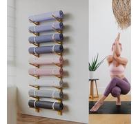 Yoga Mat Holder Wall Mount - 9 Tier Storage Rack, Solid Wood Decorative Storage Solution for Home Gym and Exercise Equipment