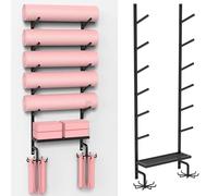 Yoga Mat Holder Wall Mount - Storage Rack with Floating Shelf & Hooks for Organizing Home Gym Accessories, Foam Roller and Workout Equipment
