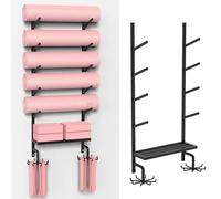 Yoga Mat Holder Wall Mount - Storage Rack with Floating Shelf & Hooks for Organizing Home Gym Accessories, Foam Roller and Workout Equipment