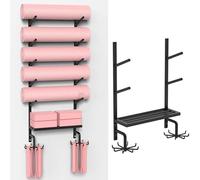 Yoga Mat Holder Wall Mount - Storage Rack with Floating Shelf & Hooks for Organizing Home Gym Accessories, Foam Roller and Workout Equipment