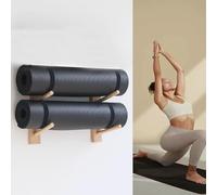 Yoga Mat Holder Wall Mount - Wooden Storage Rack for Foam Roller - Large Gym Organization Floating Shelf - Yoga Studio Workout Room