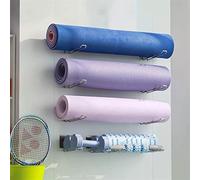 Yoga Mat Holder Wall Mounted Organizer Rack for Workout Equipment - Space Saving Foam Roller Hanging Hooks for Home Gym