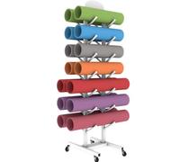 Yoga Mat Rack Floor Stand Holds 14 Mats with Foam Roller Storage Freestanding Exercise Equipment Organizer