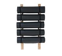 Yoga Mat Rack Wall Mounted, Solid Wood Storage Shelf for Exercise Mats & Foam Rollers, Space-Saving Gym Organizer with Adjustable Poles, Easy Install Hardware