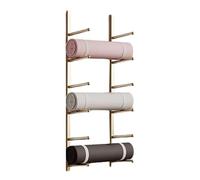 Yoga Mat Storage Rac Gym Wall Mounted Holder With Tilting Bar Metal Display Stand For Mats, Straps, Foam Rollers(Gold)