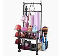 Yoga Mat Storage Rack 3 Tier Home Gym Exercise Equipment Weight Rack Workout Equipment Storage Organizer Trolley Cart for Home Gym Dumbbell Rack with Hooks and Wheels (Color : Black, Size :