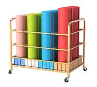 Yoga Mat Storage Rack，，Space-Saving Large Yoga Mat Storage Rack - Rolling Organizer Cart with Lockable Wheels for Foam Rollers & Blocks, Metal White, 31.5"x19.6"x27.5" - Ideal for Home Gym