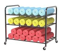 Yoga Mat Storage Rack with Wheels - 3-Layer Gym Equipment Organizer for Dumbbells, Kettlebells, Resistance Bands, and Foam Rollers