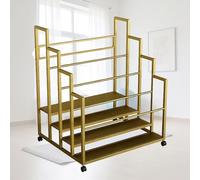 Yoga Mat Storage Rack, Yoga Mat Storage Rack Floor-Standing with Lockable Metal Large Capacity Easy to Install for Dumbbells Kettlebells and Foam Rollers(Gold - Quadruple Layer,100/39.37in)