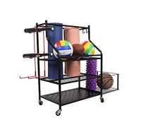 Yoga Mat Storage Racks, Home Gym Storage for Foam Roller, Dumbbells, Kettlebells, All in One Workout Equipment Storage Organizer with Hooks and Wheels,Stand Only