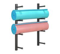 Yoga Mat Storage Stand，Yoga Mat Holder,Wall Yoga Mat Rack, Gym Adjustable Metal Foam Roller Holder/Basketball Stand, Hanging Towel/Exercise Pads Storage Holder - Black