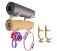 Yoga Mat Wall Mount - Made of Wood Multifunctional with 4 Hooks | Wall Mounted for Yoga Mats Storage Frame, for Resistance Band Skipping Ropes Fitness Hoop Home Living Room Dorm Apartment