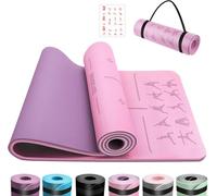 Yoga Mat with Alignment Lines,TPE 6mm Sports Exercise Mat,Non-Slip,for Gymnastics,Pilates,Home, Travel,Gymnastics Mat with Storage Straps,Yoga Mats for Women and Men,183x61x1cm