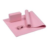 Myga RY1502 Yoga Starter Kit with Studio Yoga Mat, Yoga Block Brick and Metal Strap with Metal D-Ring - Complete Starter Kit for Beginners - Pink RY1502