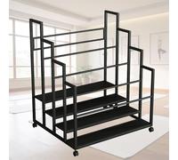 Yoga Mats Storage Rack, Home Gym Accessories Organizer with Wheels Metal Storage Rack Large-Capacity Space Saving for Dumbbells Kettlebells and Foam Rollers(Black - Quadruple Layer,100/39.37in)