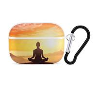 Yoga Meditation AirPods Pro Case Cover with Keychain Ring PC Hard Shell Protective Case for AirPods Pro 2nd for Women Men Generation Easy Open Full Drop Protection Cover White-Style