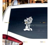 Yoga Meditation Buddha Tree Sticker Decal Vinyl Zen Lotus India - White 12.7cm - for Car Boat Laptop Cup No Background Die-Cut