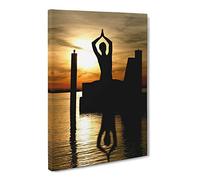 Yoga Meditation By The Lake Modern Canvas Wall Art Print Ready to Hang, Framed Picture for Living Room Bedroom Home Office Décor, 24x16 Inch (60x40 cm)