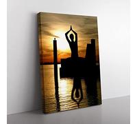 Yoga Meditation By The Lake Modern Canvas Wall Art Print Ready to Hang, Framed Picture for Living Room Bedroom Home Office Décor, 60x40 cm (24x16 Inch)