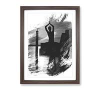 Yoga Meditation By The Lake V1 Modern Framed Wall Art Print, Ready to Hang Picture for Living Room Bedroom Home Office Décor, Walnut A3 (34 x 46 cm)