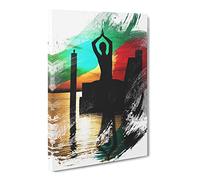Yoga Meditation By The Lake V2 Modern Canvas Wall Art Print Ready to Hang, Framed Picture for Living Room Bedroom Home Office Décor, 20x14 Inch (50x35 cm)