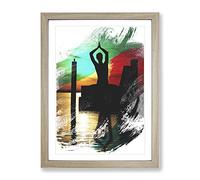 Yoga Meditation By The Lake V2 Modern Framed Wall Art Print, Ready to Hang Picture for Living Room Bedroom Home Office Décor, Oak A4 (34 x 25 cm)