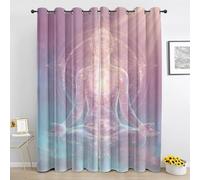 Yoga Meditation Curtain for Living Room, Chakra Galaxy Blackout Curtains for Bedroom, Zen Pink Blue Ombre Window Treatment Room Darkening Eyelet Drapes 52 x 63 Inch 16 Panels Yg705
