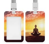 Yoga Meditation ID Badge Holder with Lanyard Vertical Badge Reel Clip Durable Clear Window Name Tag ABS Plastic Push-Pull Design ID Card Holder for Office, Nurses, Employees