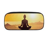 Yoga Meditation Pencil Case Waterproof Leather Pencil Pouch Multi-purpose Aesthetic Makeup Bag Cute Pen Bag Large Cosmetic Bag for Office Stationery, Travel