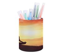 Yoga Meditation Pencil Cup Desk Organizer Simple Round Pencil Holder Waterproof PU Leather Pen Holder Fashion Modern Pen Cup Desk Container Organizer for Office Home Supplies