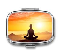 Yoga Meditation Pill Box 2 Compartment Portable Pill Case Daily Square Pill Organizer for Pocket Purse Daily Medicine Container to Hold Vitamins Fish Oil Travel Gifts