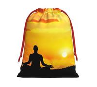 Yoga Meditation Print Christmas Drawstring Gift Bags, Xmas Holiday Fabric Gift Wrapping Bag For Party, Size-L