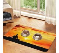 Yoga Meditation Print Pet Feeding Mat For Dogs & Cats Absorbent Waterproof Dog Food Mat Non-Slip Pet Bowl Placemat Quick Dry Floor Protector Leather Tablecloth