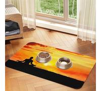 Yoga Meditation print PU Leather Feeding Mat for Dogs Cats Pet Food Mat Absorbent Non-Slip Rubber Bottom