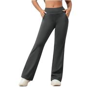 Yoga Pants for Women UK Tummy Control Straight Leg Tracksuit Bottoms Slim Fit Stretch Work Activewear Trousers Casual Athletic Workout Gym Dance Jogger Pants with Pockets Dark Gray
