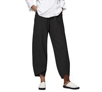 Yoga Pants,Linen Pants Women Summer Loose Casual Elastic High Waist Flowy Lounge Beach Trousers Wide Leg Palazzo Capri Pants Lightweight Comfy Cotton Baggy Cropped Pant Black Medium