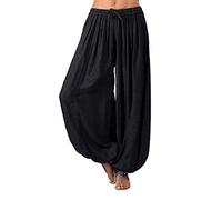Yoga Pants TUDUZ Women Plus Size Solid Color Casual Loose Harem Pants Baggy Stretch Sport Fitness Pilates Multi-Functional Trousers(Black,L)