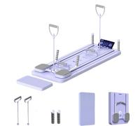 Yoga Pilates Board - Multifunctional Home Fitness Core Trainer with Resistance Bands, Push-Up Handles, Timer, Knee Pad & Sliding Panel - Foldable Pilates Reformer for Women & Men (8-in-1 Blue)