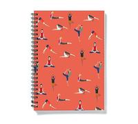 Yoga Poses A5 Notebook | Spiral Bound Hand Illustrated Orange Notebook with Yogis Posing, Lotus Pose, Cobra Pose, Downward Facing Dog
