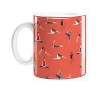 Yoga Poses Mug | Hand Illustrated Mug, Orange Mug with Yogis Posing, Lotus Pose, Cobra Pose, Downward Facing Dog, Tree Pose, Namaste