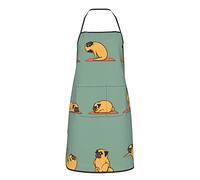 Yoga Pug Aprons, Unisex Waterproof Apron Cooking Apron With Pockets For Kitchen Housework Bbq Baking Party