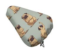 Yoga Pug Bike Seat Cover Soft Padded, Extra Wide Bike Seat Cushion for Women Men Comfort, Replacement Waterproof Bicycle Seats Cushion with Drawstring, Fit for Road/Mountain/Exercise/Spin