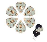 Yoga pug Cute Guitar Picks 6 Pack, 0.46mm Thickness Celluloid Bass Pick with Leather Guitar Pick Holder Keychain Abstract Art Pics Plectrum for Acoustic Electric Guitar, Ukulele, Bass