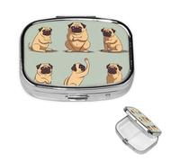 Yoga Pug Cute Pill Box with Mirror 2 Compartment Decorative Pill Case for Purse or Pocket Small Square Pill Organizer Weekly Metal Medicine Tablet Vitamin Holder Travel Gift
