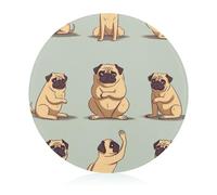 Yoga Pug Cutting Board for Kitchen Mini Cheese Chopping Board Round Tempered Glass Chopping Block for Picnic Cutting Pizza Meat Fruit(7.9 Inch)