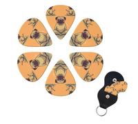 Yoga pug Guitar Picks 6 Pack, 0.46mm Thickness Celluloid Bass Pick with Leather Guitar Pick Holder Keychain Abstract Art Pics Plectrum for Acoustic Electric Guitar, Ukulele, Bass