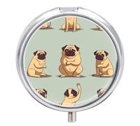 Yoga Pug Pill Box Dustproof Moistureproof Round Pill Case Portable Travel Small Pill Organizer with 3 Compartments and Mirror