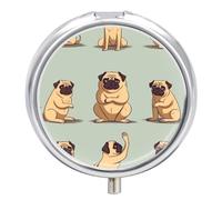 Yoga Pug Pill Box Round Portable Small Pill Case Waterproof Travel Pill Box Organizer for Pocket Purse and Daily Convenience